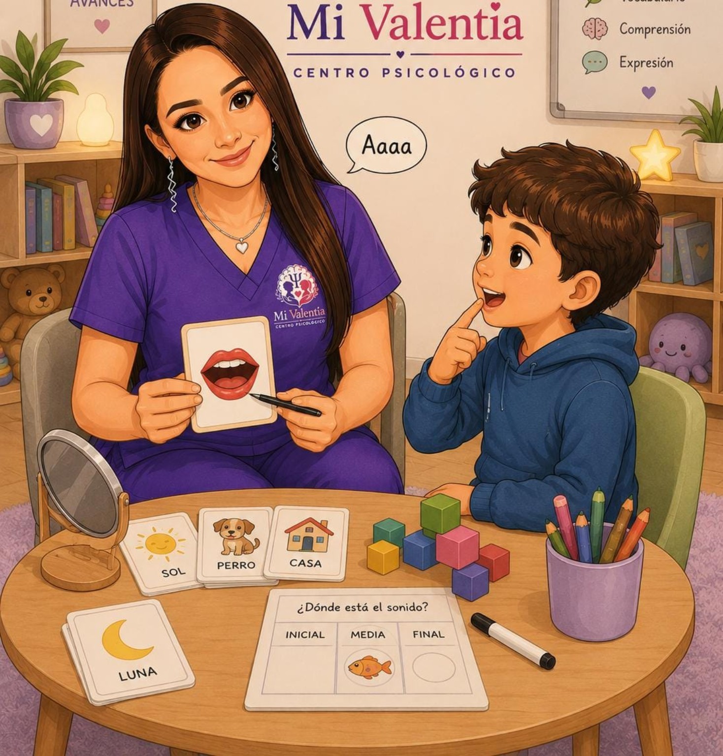 Ilustración de terapia de lenguaje